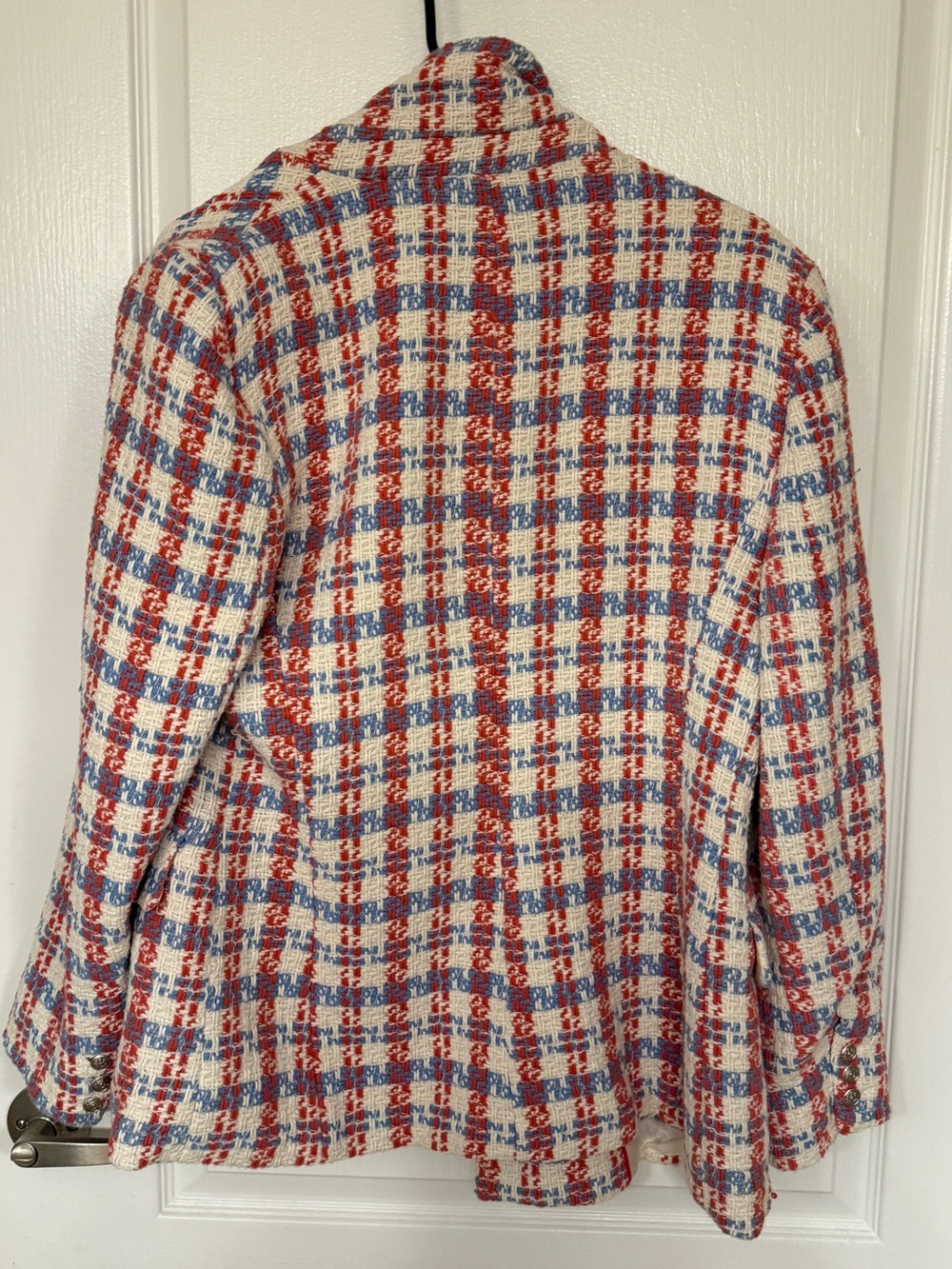 Zara Cream, Red & Blue Tweed Blazer Jacket - Picture 3 of 5